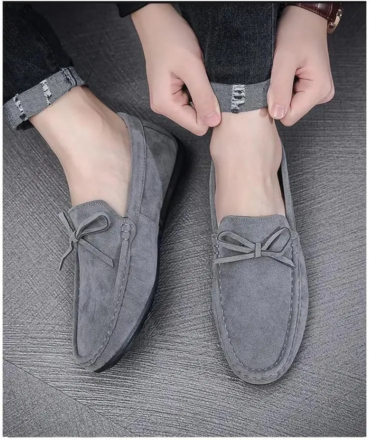 New Mens Loafers Round Toe Suede Vamp Driving Style Loafer Flat Heel Lightweight Flexible Wedding Outdoor Slip-ons