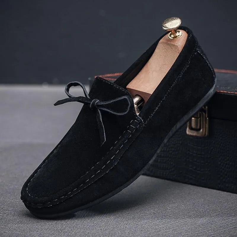 New Mens Loafers Round Toe Suede Vamp Driving Style Loafer Flat Heel Lightweight Flexible Wedding Outdoor Slip-ons