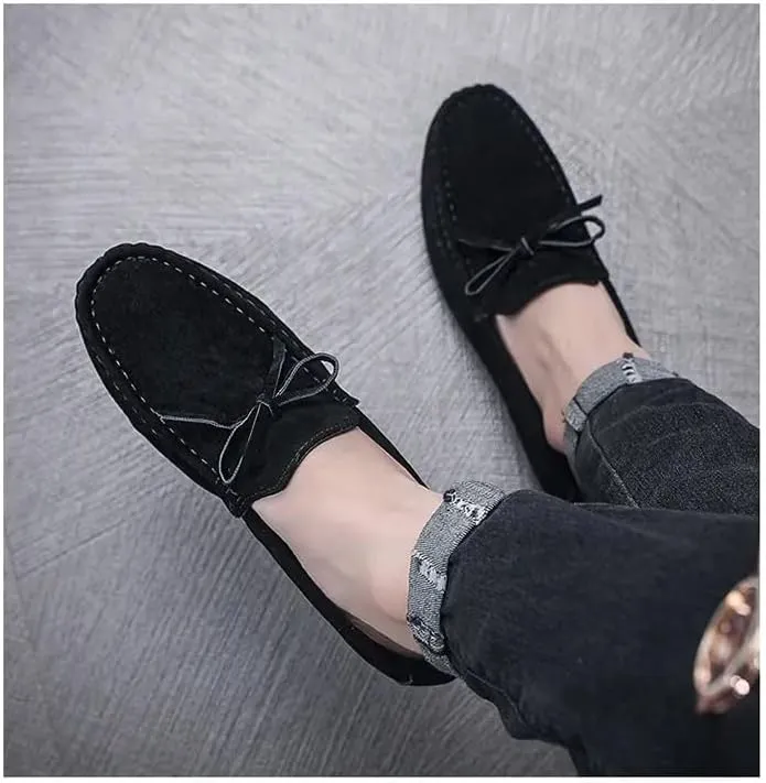 New Mens Loafers Round Toe Suede Vamp Driving Style Loafer Flat Heel Lightweight Flexible Wedding Outdoor Slip-ons