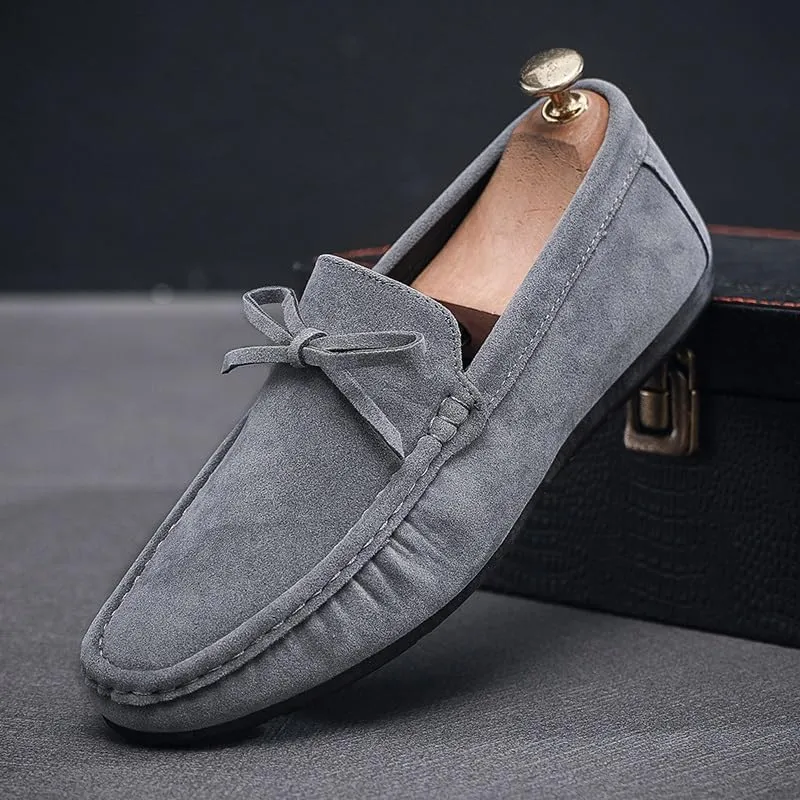 New Mens Loafers Round Toe Suede Vamp Driving Style Loafer Flat Heel Lightweight Flexible Wedding Outdoor Slip-ons