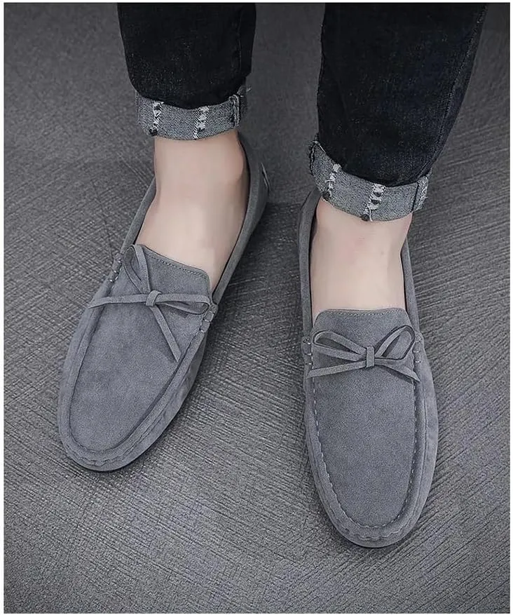 New Mens Loafers Round Toe Suede Vamp Driving Style Loafer Flat Heel Lightweight Flexible Wedding Outdoor Slip-ons