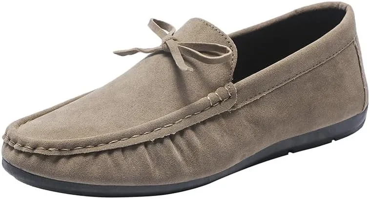 New Mens Loafers Round Toe Suede Vamp Driving Style Loafer Flat Heel Lightweight Flexible Wedding Outdoor Slip-ons