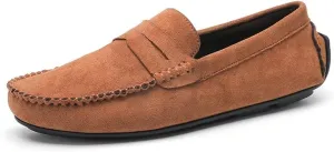 New Mens Loafers Round Toe Suede Vamp Penny Driving Loafers Flat Heel Anti-Slip Flexible Outdoor Slip-ons
