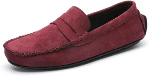 New Mens Loafers Round Toe Suede Vamp Penny Driving Loafers Flat Heel Anti-Slip Flexible Outdoor Slip-ons