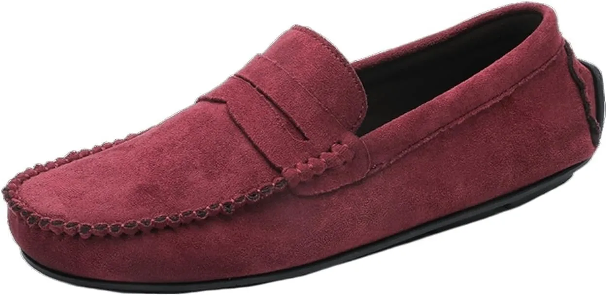 New Mens Loafers Shoe Genuine Leather Round Toe Suede Vamp Penny Loafer Slip Resistant Lightweight Anti-slip Prom Slip-ons