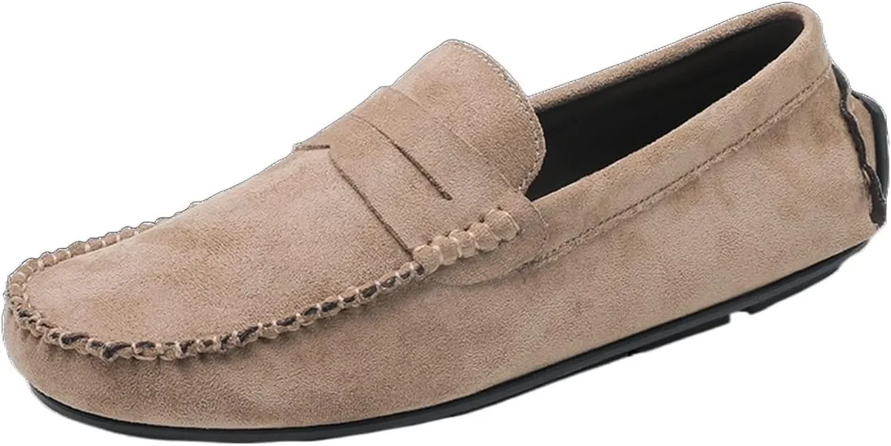 New Mens Loafers Shoe Genuine Leather Round Toe Suede Vamp Penny Loafer Slip Resistant Lightweight Anti-slip Prom Slip-ons