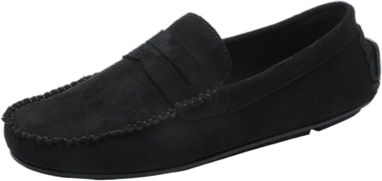 New Mens Loafers Shoe Genuine Leather Round Toe Suede Vamp Penny Loafer Slip Resistant Lightweight Anti-slip Prom Slip-ons