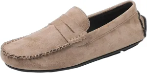 New Mens Loafers Shoe Genuine Leather Round Toe Suede Vamp Penny Loafer Slip Resistant Lightweight Anti-slip Prom Slip-ons