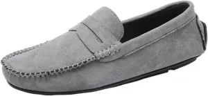 New Mens Loafers Shoe Genuine Leather Round Toe Suede Vamp Penny Loafer Slip Resistant Lightweight Anti-slip Prom Slip-ons