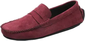 New Mens Loafers Shoe Genuine Leather Round Toe Suede Vamp Penny Loafer Slip Resistant Lightweight Anti-slip Prom Slip-ons