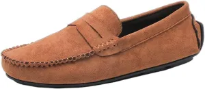 New Mens Loafers Shoe Genuine Leather Round Toe Suede Vamp Penny Loafer Slip Resistant Lightweight Anti-slip Prom Slip-ons