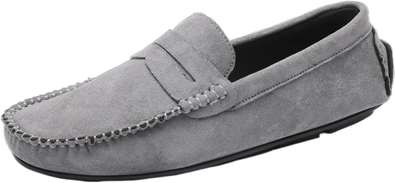 New Mens Loafers Shoe Genuine Leather Round Toe Suede Vamp Penny Loafer Slip Resistant Lightweight Anti-slip Prom Slip-ons