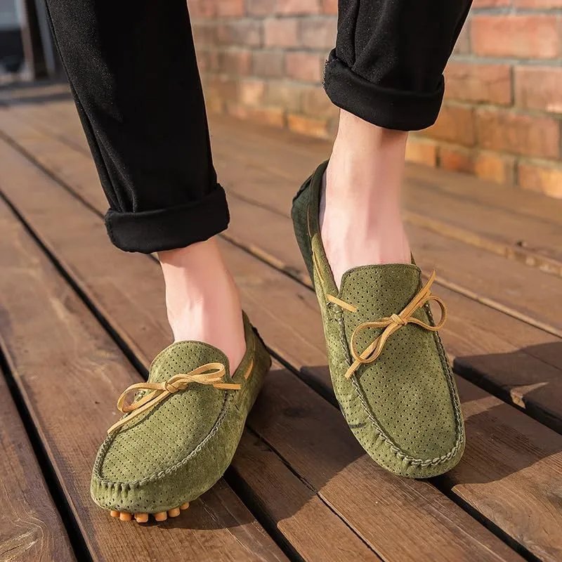 New Mens Loafers Shoe Perforated Suede Driving Boatshoes Moccasins Shoes Anti-Slip Lightweight Comfortable Outdoor Slip-ons