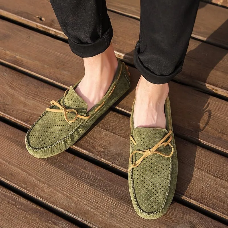 New Mens Loafers Shoe Perforated Suede Driving Boatshoes Moccasins Shoes Anti-Slip Lightweight Comfortable Outdoor Slip-ons