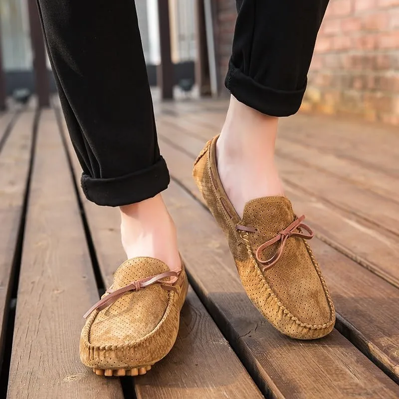 New Mens Loafers Shoe Perforated Suede Driving Boatshoes Moccasins Shoes Anti-Slip Lightweight Comfortable Outdoor Slip-ons