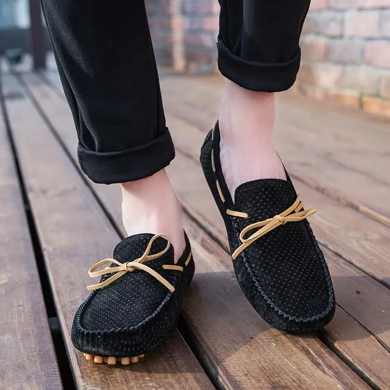 New Mens Loafers Shoe Perforated Suede Driving Boatshoes Moccasins Shoes Anti-Slip Lightweight Comfortable Outdoor Slip-ons