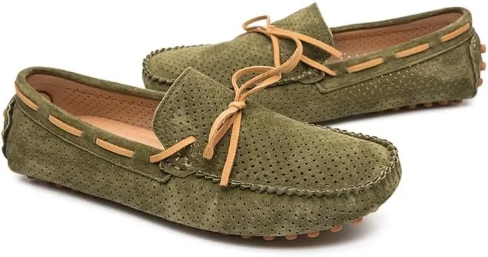 New Mens Loafers Shoe Perforated Suede Driving Boatshoes Moccasins Shoes Anti-Slip Lightweight Comfortable Outdoor Slip-ons