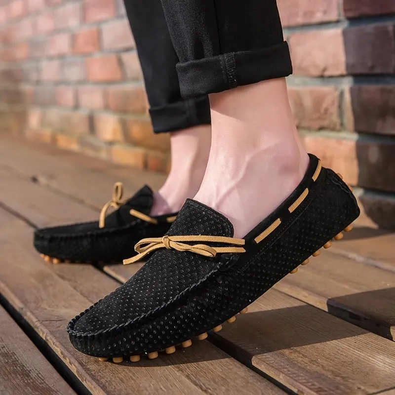 New Mens Loafers Shoe Perforated Suede Driving Boatshoes Moccasins Shoes Anti-Slip Lightweight Comfortable Outdoor Slip-ons