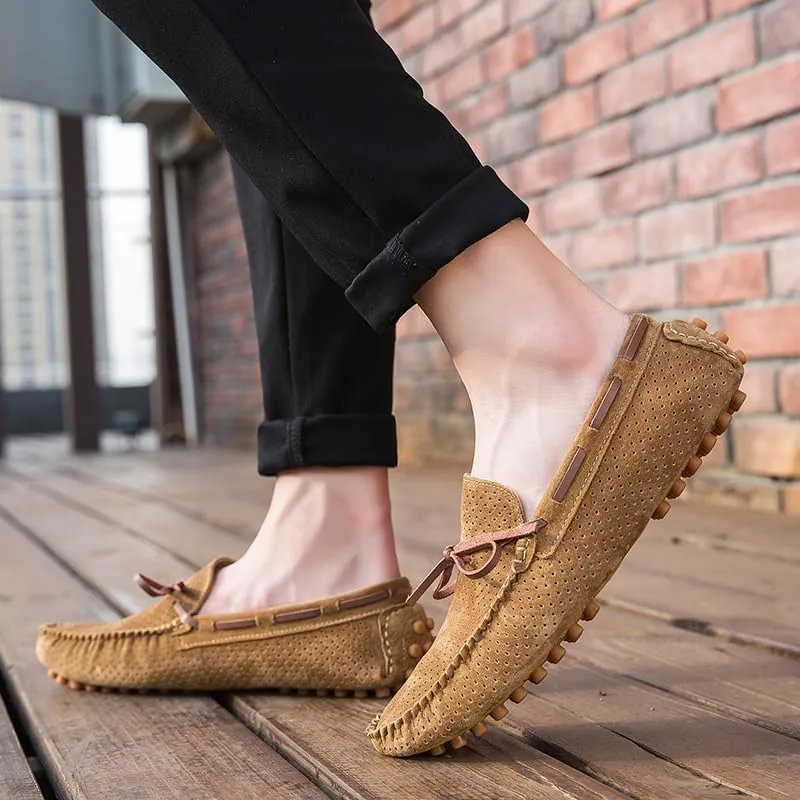 New Mens Loafers Shoe Perforated Suede Driving Boatshoes Moccasins Shoes Anti-Slip Lightweight Comfortable Outdoor Slip-ons