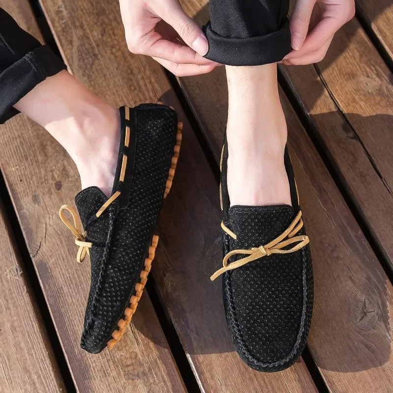 New Mens Loafers Shoe Perforated Suede Driving Boatshoes Moccasins Shoes Anti-Slip Lightweight Comfortable Outdoor Slip-ons