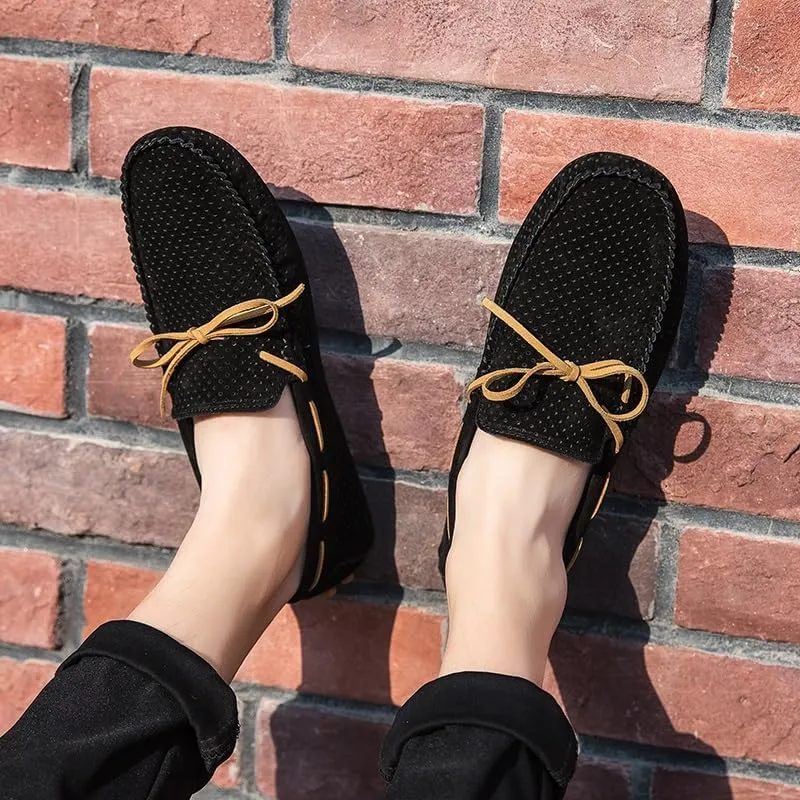 New Mens Loafers Shoe Perforated Suede Driving Boatshoes Moccasins Shoes Anti-Slip Lightweight Comfortable Outdoor Slip-ons