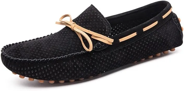 New Mens Loafers Shoe Perforated Suede Driving Boatshoes Moccasins Shoes Anti-Slip Lightweight Comfortable Outdoor Slip-ons