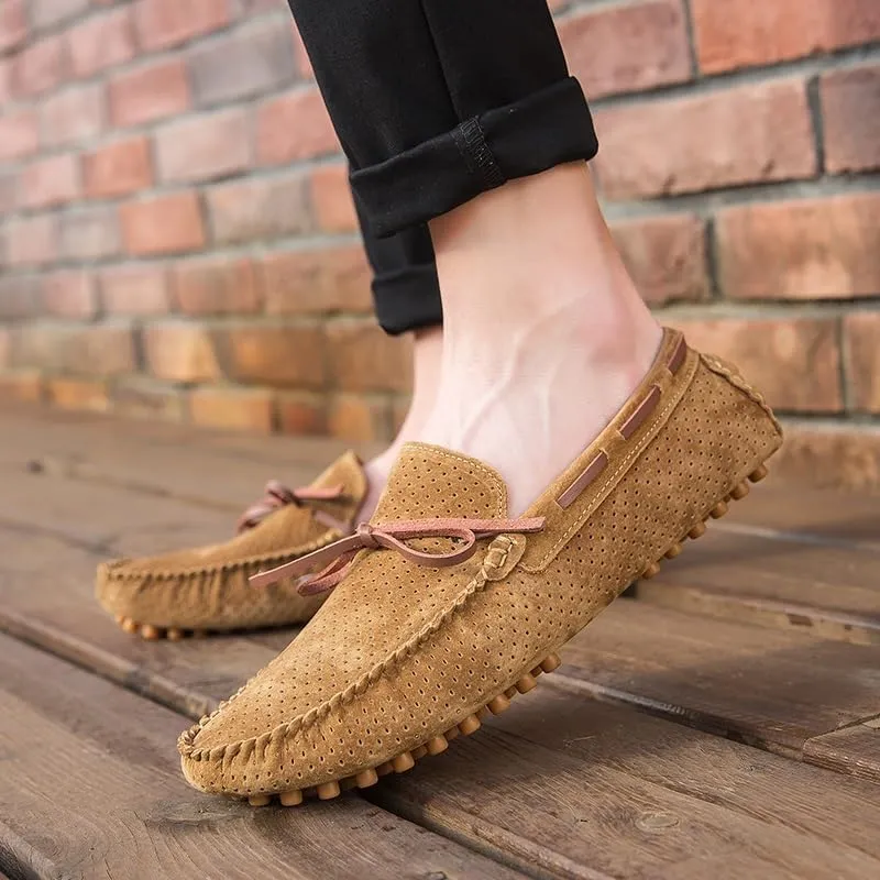 New Mens Loafers Shoe Perforated Suede Driving Boatshoes Moccasins Shoes Anti-Slip Lightweight Comfortable Outdoor Slip-ons