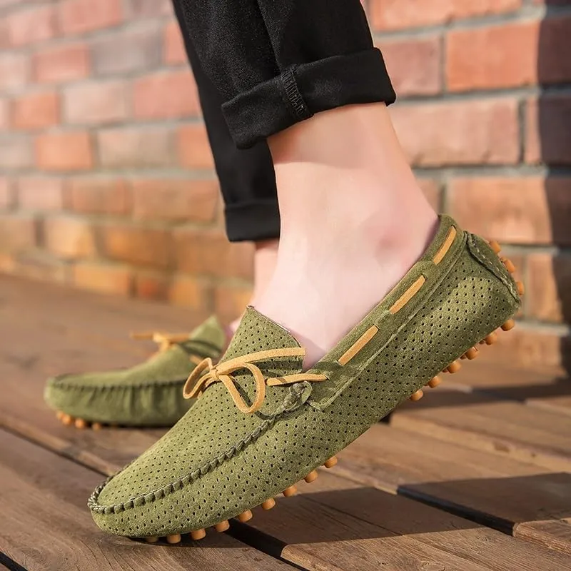 New Mens Loafers Shoe Perforated Suede Driving Boatshoes Moccasins Shoes Anti-Slip Lightweight Comfortable Outdoor Slip-ons
