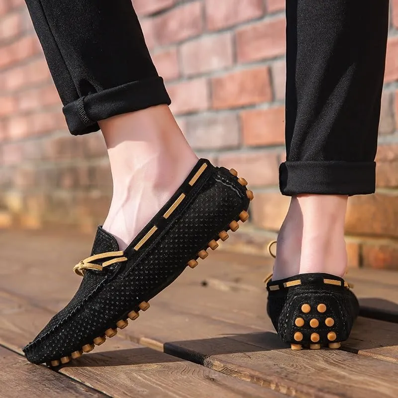 New Mens Loafers Shoe Perforated Suede Driving Boatshoes Moccasins Shoes Anti-Slip Lightweight Comfortable Outdoor Slip-ons