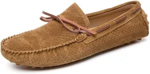 New Mens Loafers Shoe Perforated Suede Driving Boatshoes Moccasins Shoes Anti-Slip Lightweight Comfortable Outdoor Slip-ons