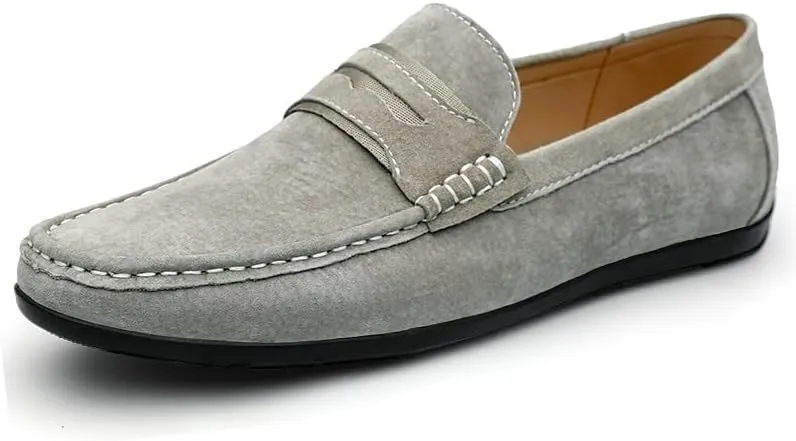 New Mens Loafers Shoe Round Toe Suede Vamp Penny Loafers Comfortable Lightweight Flat Heel Casual Fashion Slip-ons