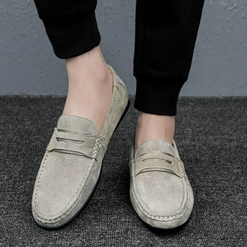 New Mens Loafers Shoe Round Toe Suede Vamp Penny Loafers Comfortable Lightweight Flat Heel Casual Fashion Slip-ons