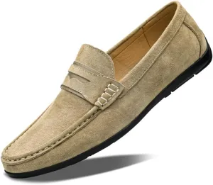 New Mens Loafers Shoe Round Toe Suede Vamp Penny Loafers Comfortable Lightweight Flat Heel Casual Fashion Slip-ons