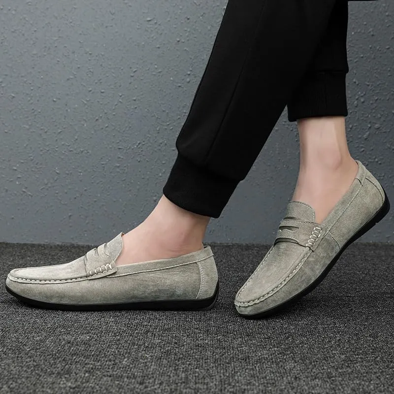 New Mens Loafers Shoe Round Toe Suede Vamp Penny Loafers Comfortable Lightweight Flat Heel Casual Fashion Slip-ons
