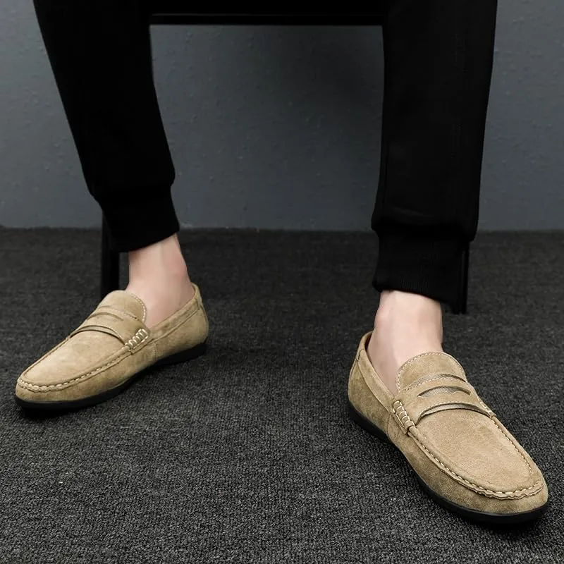 New Mens Loafers Shoe Round Toe Suede Vamp Penny Loafers Comfortable Lightweight Flat Heel Casual Fashion Slip-ons
