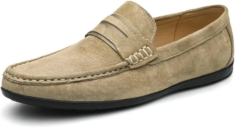 New Mens Loafers Shoe Round Toe Suede Vamp Penny Loafers Comfortable Lightweight Flat Heel Casual Fashion Slip-ons