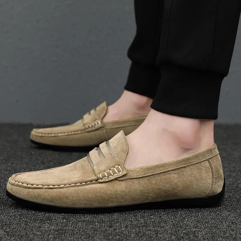 New Mens Loafers Shoe Round Toe Suede Vamp Penny Loafers Comfortable Lightweight Flat Heel Casual Fashion Slip-ons
