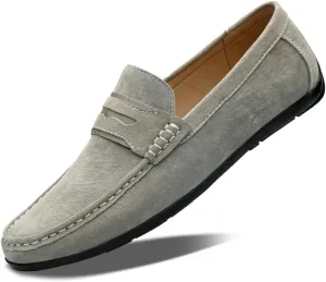 New Mens Loafers Shoe Round Toe Suede Vamp Penny Loafers Comfortable Lightweight Flat Heel Casual Fashion Slip-ons