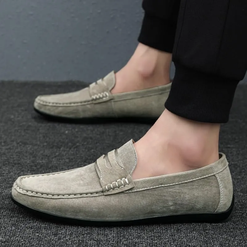 New Mens Loafers Shoe Round Toe Suede Vamp Penny Loafers Comfortable Lightweight Flat Heel Casual Fashion Slip-ons