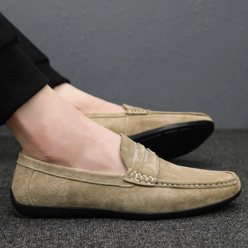 New Mens Loafers Shoe Round Toe Suede Vamp Penny Loafers Comfortable Lightweight Flat Heel Casual Fashion Slip-ons