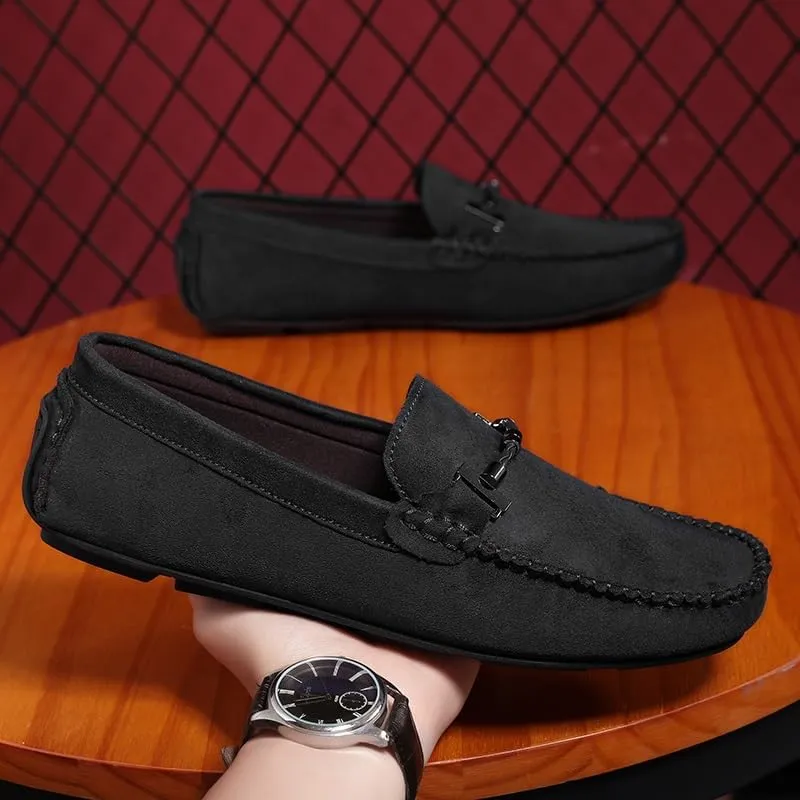 New Men's Loafers Shoes Round Toe Suede Moccasins Driving Loafers Stitching Details Flexible Anti-Slip Flat Heel Outdoor Slip-ons