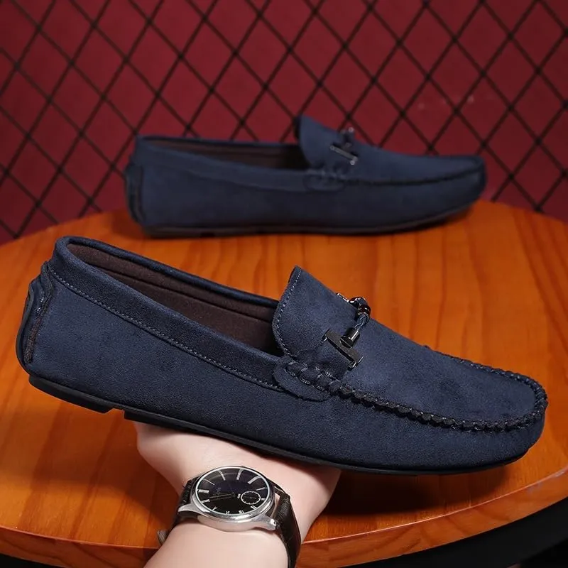 New Men's Loafers Shoes Round Toe Suede Moccasins Driving Loafers Stitching Details Flexible Anti-Slip Flat Heel Outdoor Slip-ons