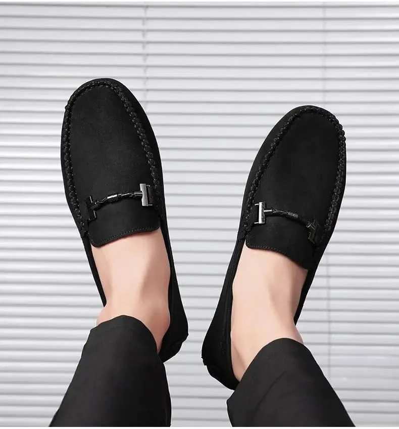 New Men's Loafers Shoes Round Toe Suede Moccasins Driving Loafers Stitching Details Flexible Anti-Slip Flat Heel Outdoor Slip-ons