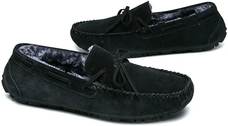 New Mens Loafers Suede Faux Fur Lining Boatshoes Anti-Slip Comfortable Flat Heel Outdoor Slip-ons