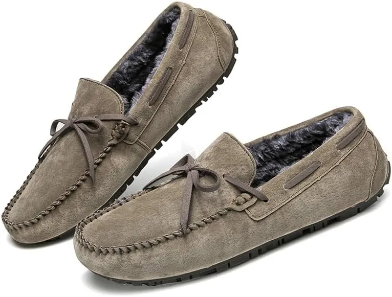 New Mens Loafers Suede Faux Fur Lining Boatshoes Anti-Slip Comfortable Flat Heel Outdoor Slip-ons