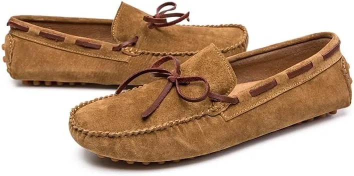 New Men's Loafers Suede Vamp Driving Moccasins Shoes Round Toe Lightweight Flat Heel Slip Resistant Party Outdoor Slip-ons