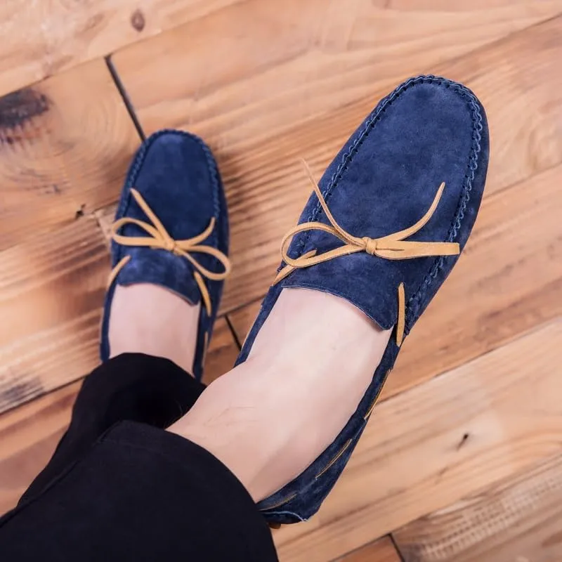 New Men's Loafers Suede Vamp Driving Moccasins Shoes Round Toe Lightweight Flat Heel Slip Resistant Party Outdoor Slip-ons