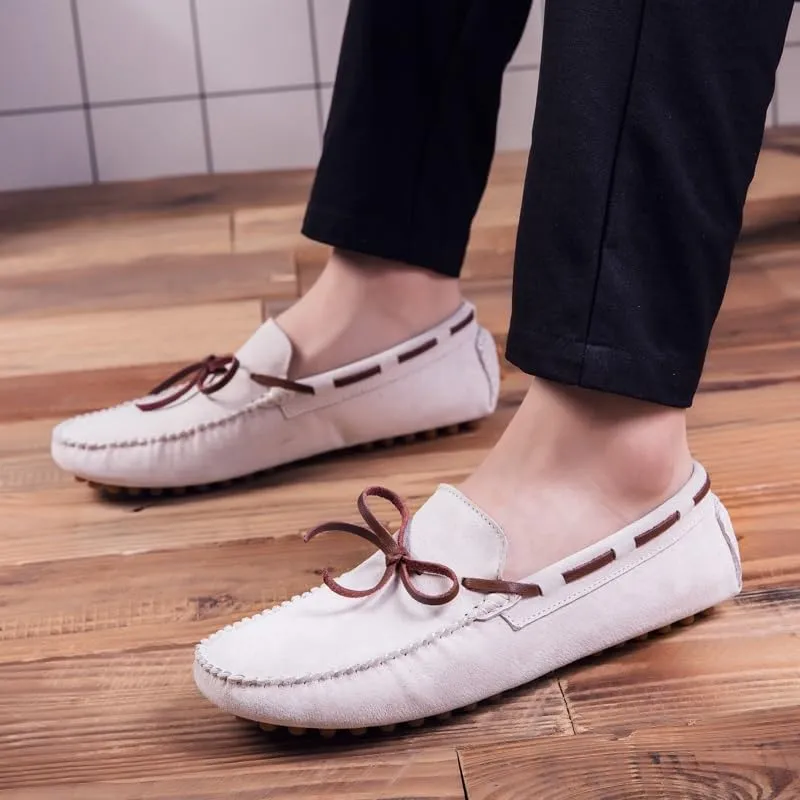 New Men's Loafers Suede Vamp Driving Moccasins Shoes Round Toe Lightweight Flat Heel Slip Resistant Party Outdoor Slip-ons