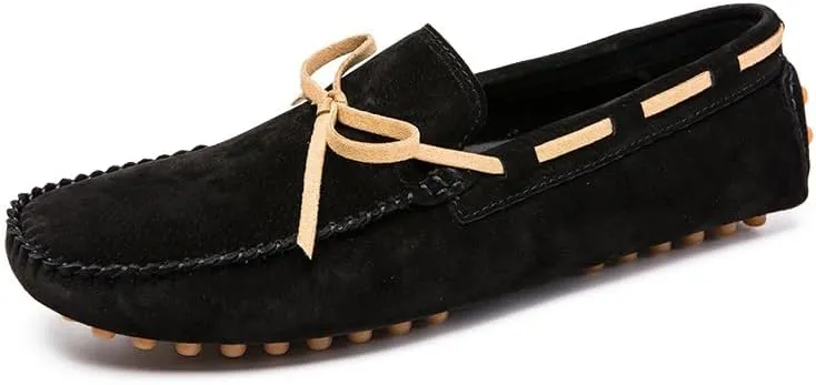 New Men's Loafers Suede Vamp Driving Moccasins Shoes Round Toe Lightweight Flat Heel Slip Resistant Party Outdoor Slip-ons