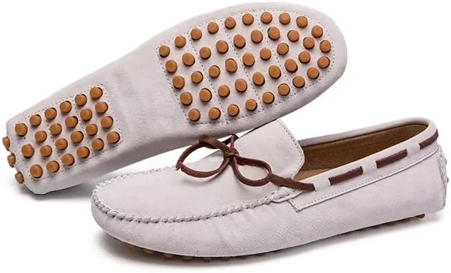New Men's Loafers Suede Vamp Driving Moccasins Shoes Round Toe Lightweight Flat Heel Slip Resistant Party Outdoor Slip-ons